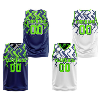 Custom Navy Neon Green Reversible Basketball Suit for Adults and Kids Personalized Jersey enthsush