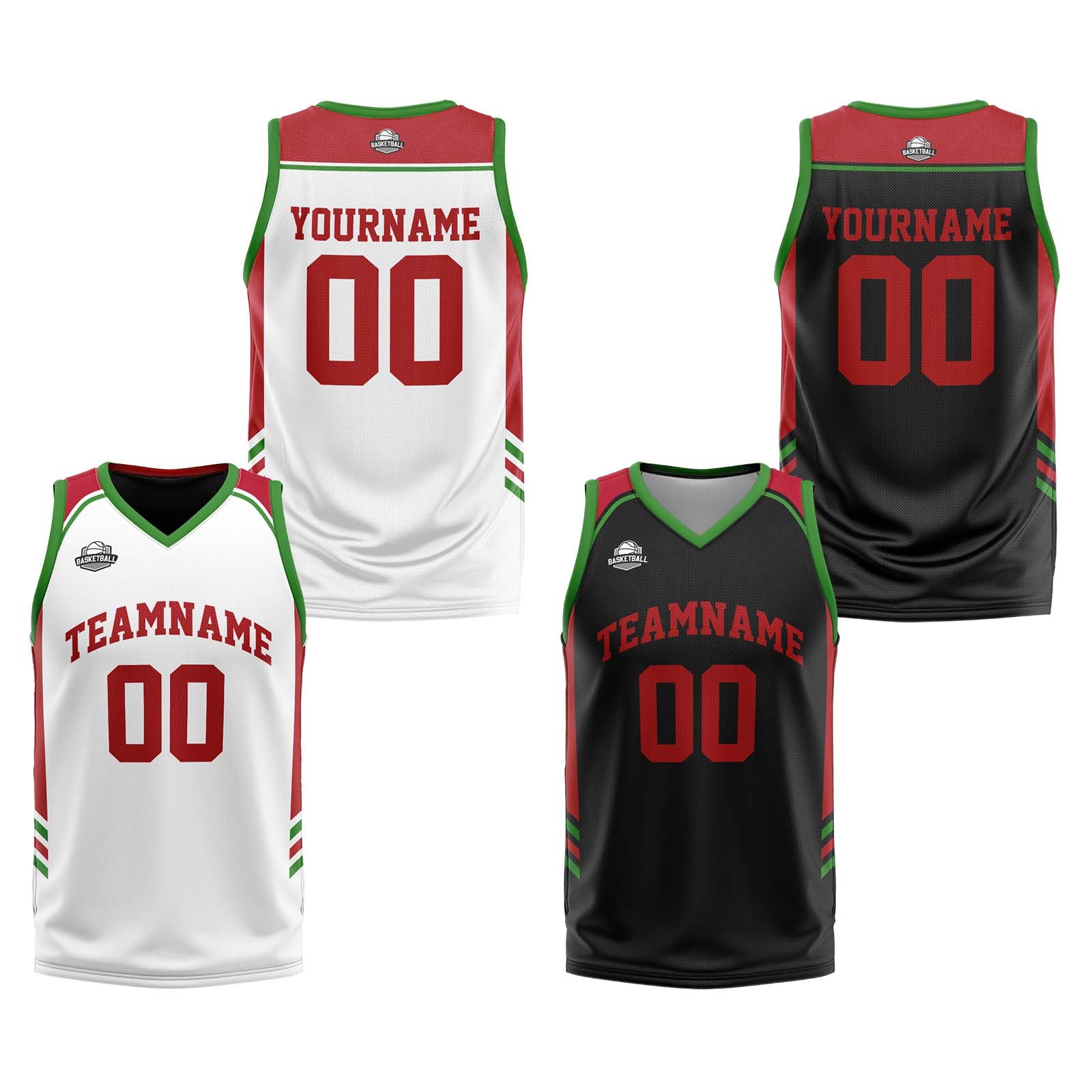 Custom Red Green Reversible Basketball Suit for Adults and Kids Personalized Jersey enthsush