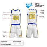 Custom Basketball Jersey Uniform Suit Printed Your Logo Name Number White-Royal-Yellow