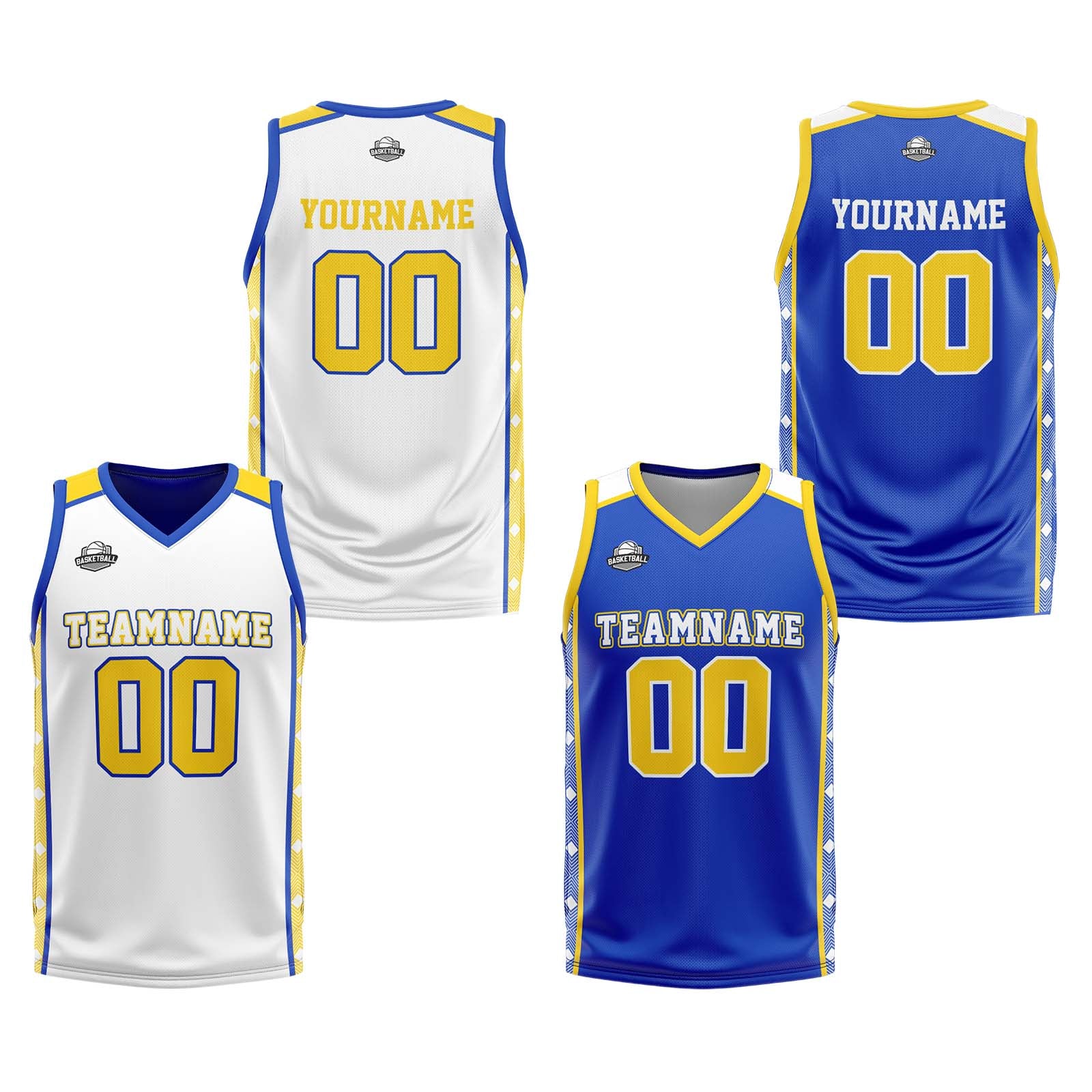 Custom Yellow Blue Reversible Basketball Suit for Adults and Kids Personalized Jersey enthsush