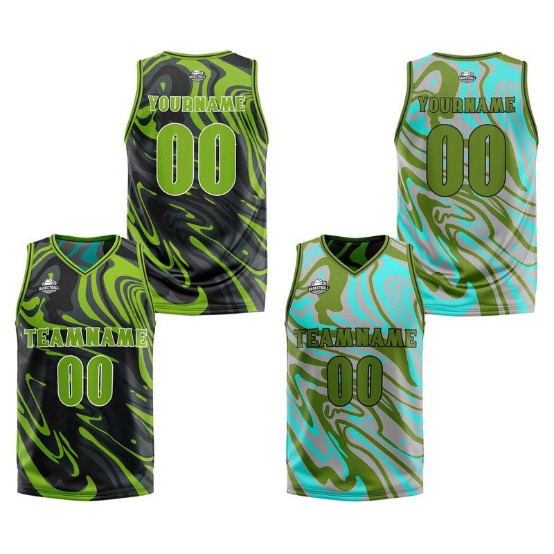 Custom Green Grey Reversible Basketball Suit for Adults and Kids Personalized Jersey