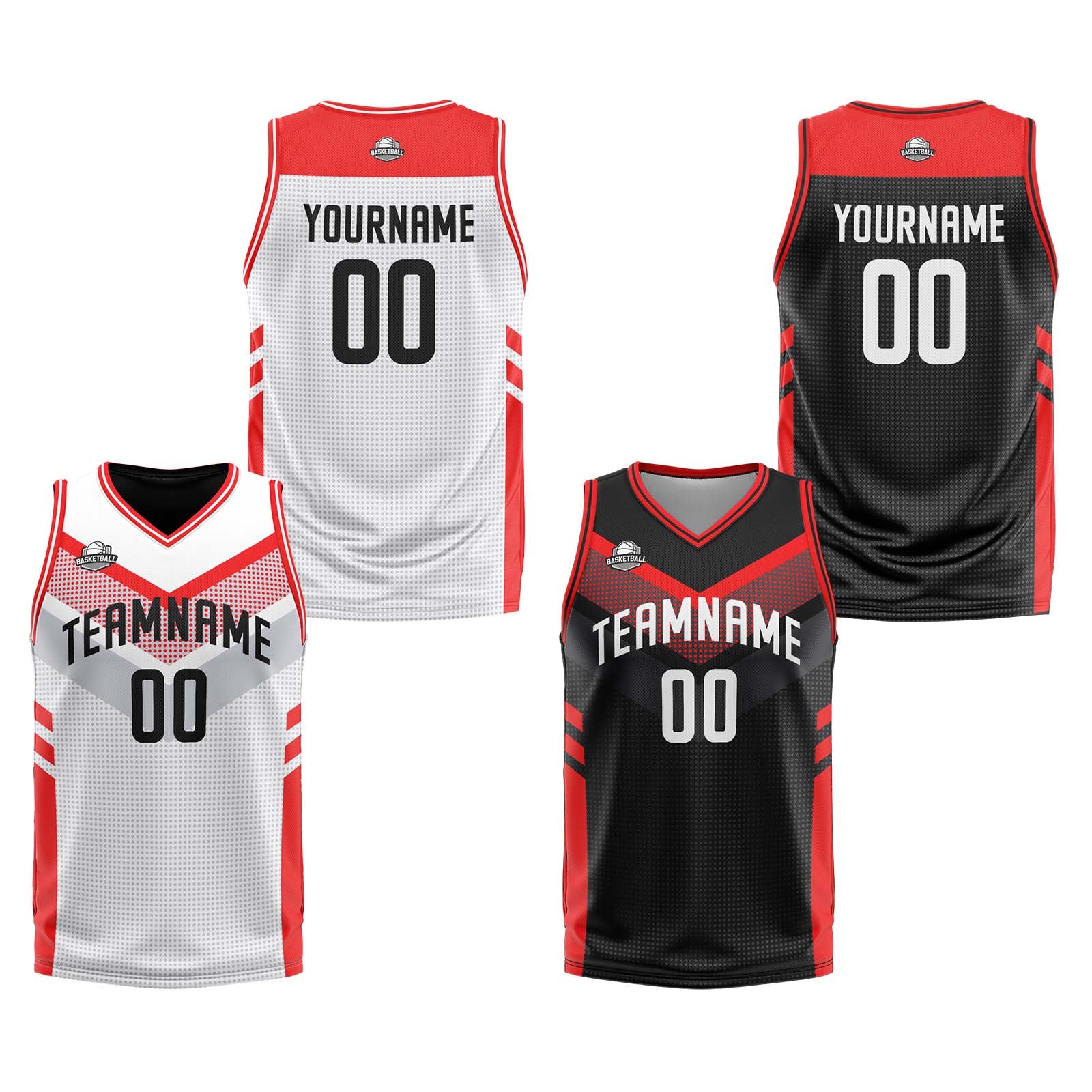Custom White Red Reversible Basketball Suit for Adults and Kids Personalized Jersey enthsush