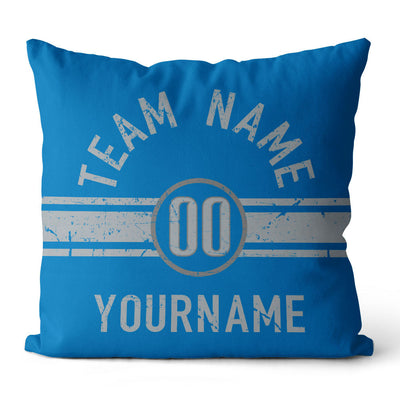 Custom Football Throw Pillow for Men Women Boy Gift Printed Your Personalized Name Number Light Blue & Gray & White enthsush