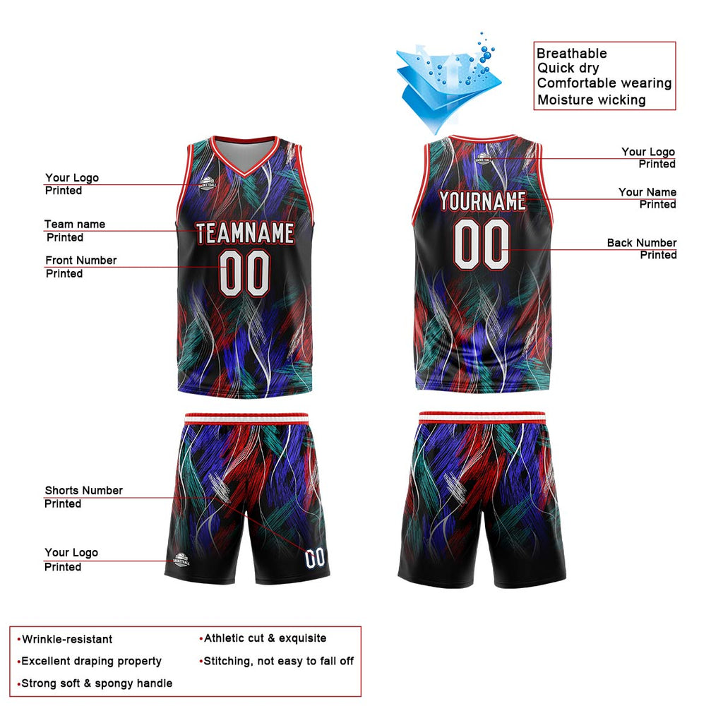 Custom Black Red Basketball Jersey Uniform Suit Printed Your Logo Name Number enthsush