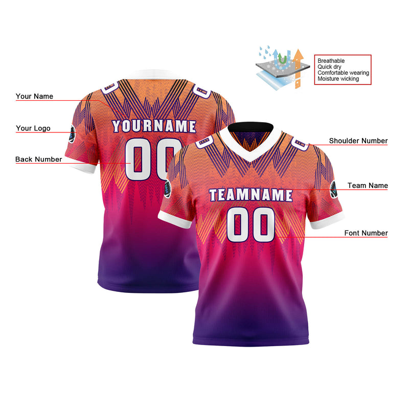 Custom Purple Orange Reversible Football Jersey Personalized Gradient Football Shirts for Men Printed Team Name Number Logo