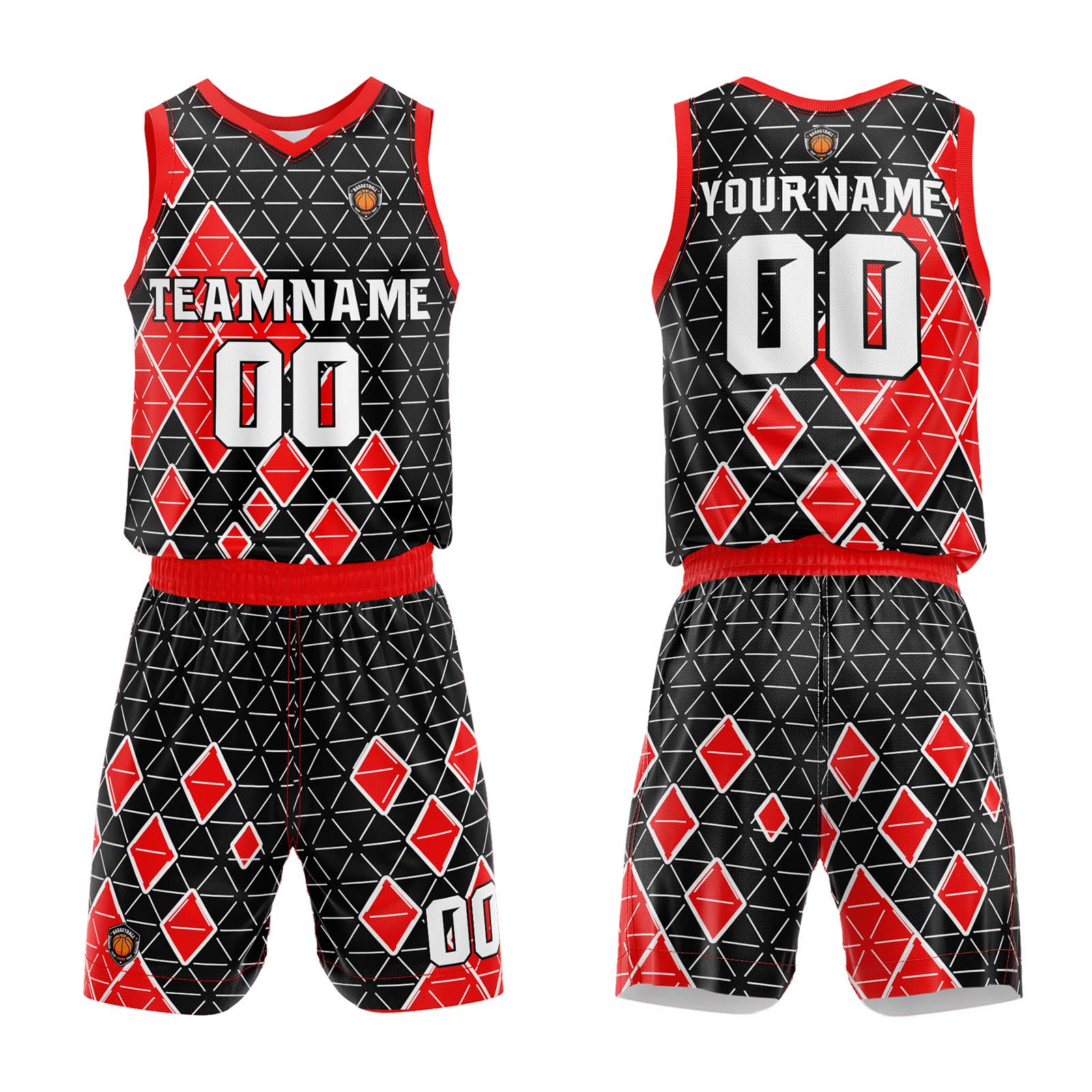 Custom Black Red Basketball Jersey Uniform Suit Printed Your Logo Name Number enthsush