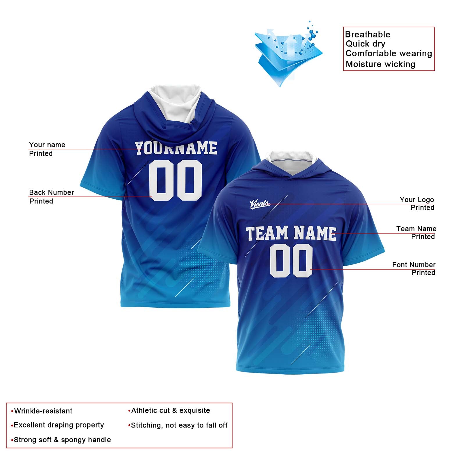 Custom Blue Sleeve Hoodies for Men Women Shirts with Hoods Printed Name Logo enthsush