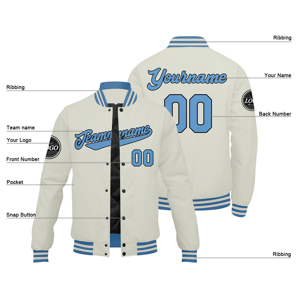 Custom Varsity Jacket Letterman jacket for Men, Women and Youth Cream Light Blue enthsush