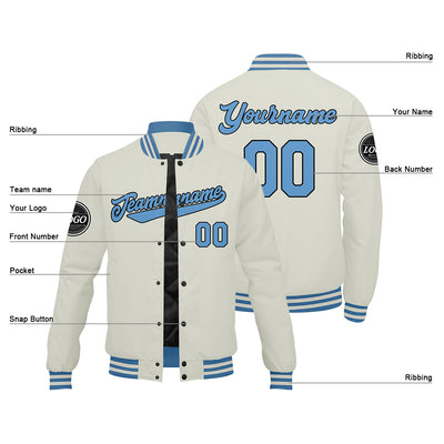 Custom Varsity Jacket Letterman jacket for Men, Women and Youth Cream Light Blue enthsush