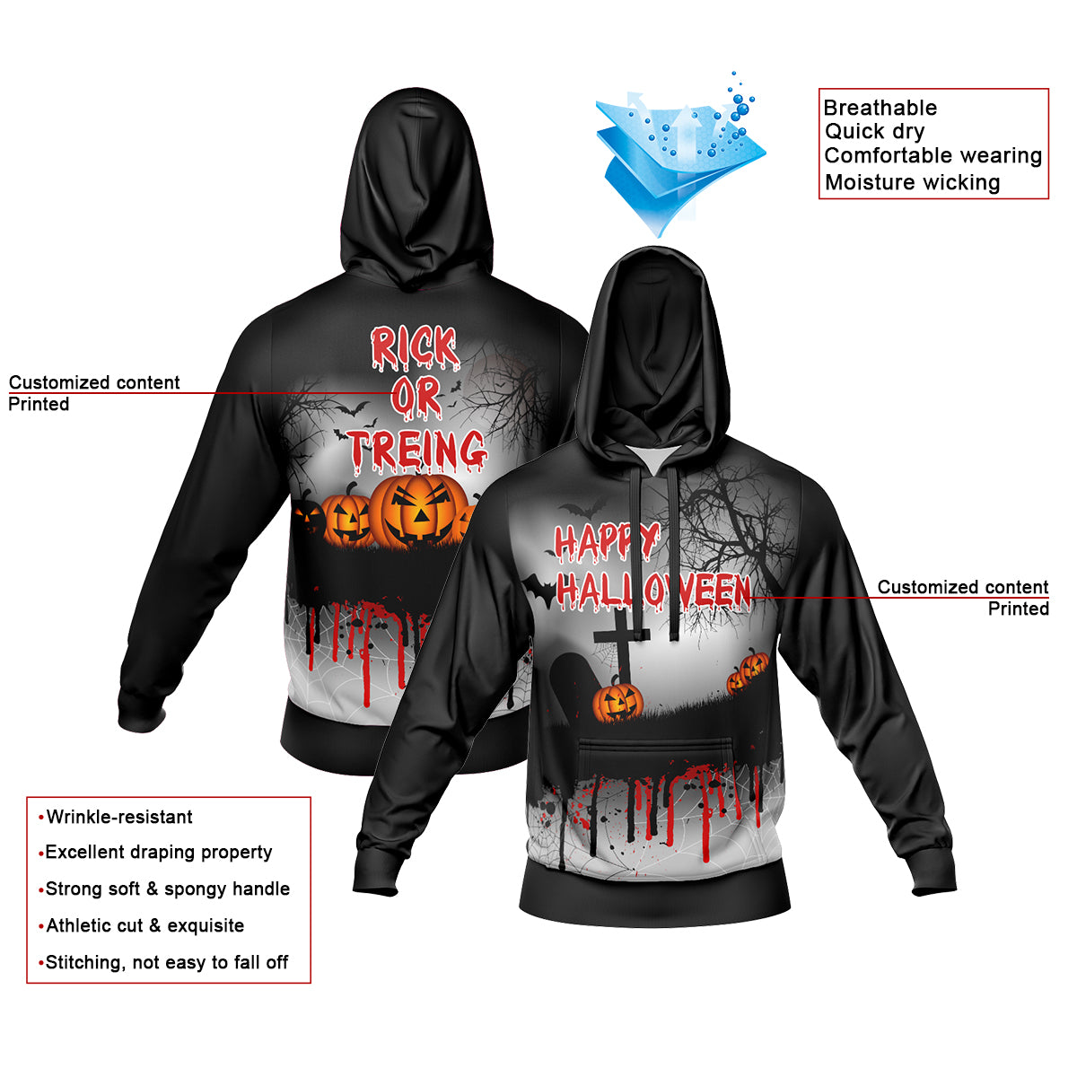 Custom Sweatshirt Hoodie Add Text and Design Personalized Halloween Hooded Sweatshirt enthsush
