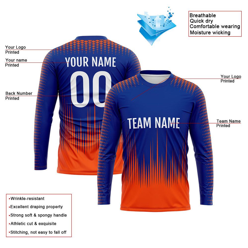 Custom Basketball Soccer Football Shooting Long T-Shirt for Adults and Kids Royal-Orange enthsush
