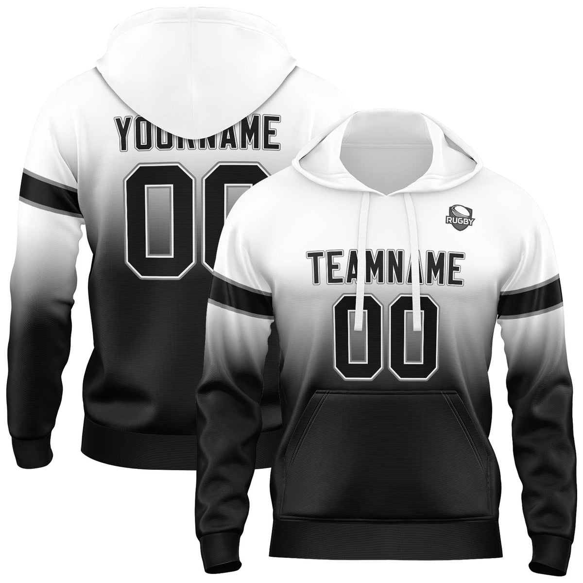 Custom Gradient Hoodie For Man Woman Girl Boy Print Your Logo Name Number White&Black enthsush