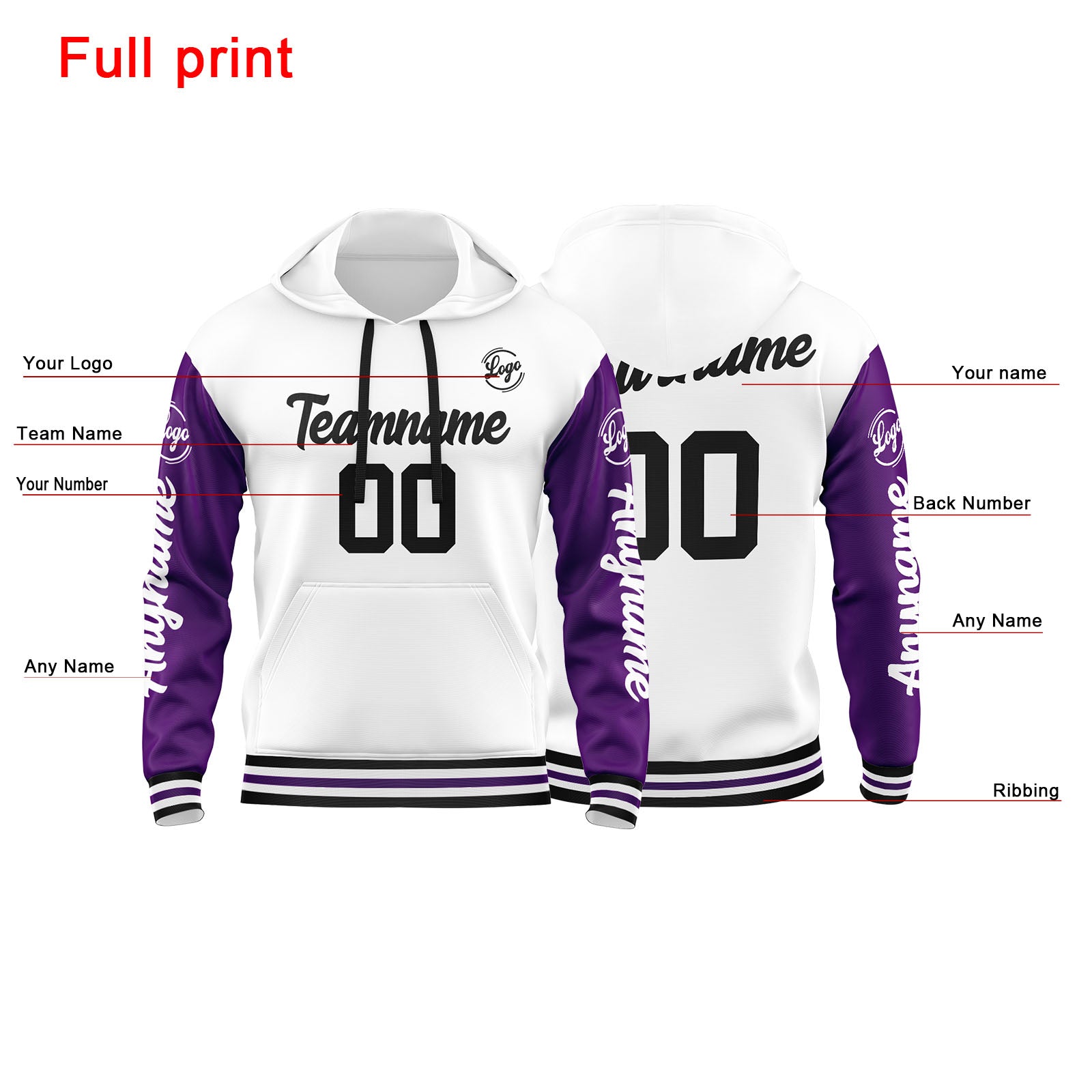 Custom Purple White Sweatshirt Hoodie For Men Women Girl Boy Print Your Logo Name Number enthsush