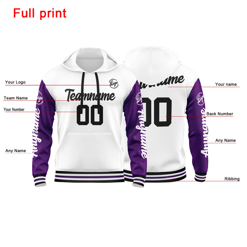 Custom Purple White Sweatshirt Hoodie For Men Women Girl Boy Print Your Logo Name Number