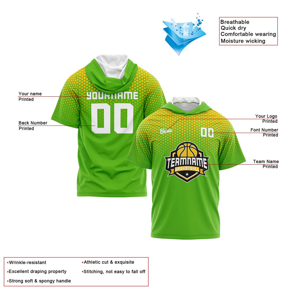 Custom Green Yellow Short Sleeve Hoodies for Men Women Shirts with Hoods Printed Name Logo enthsush