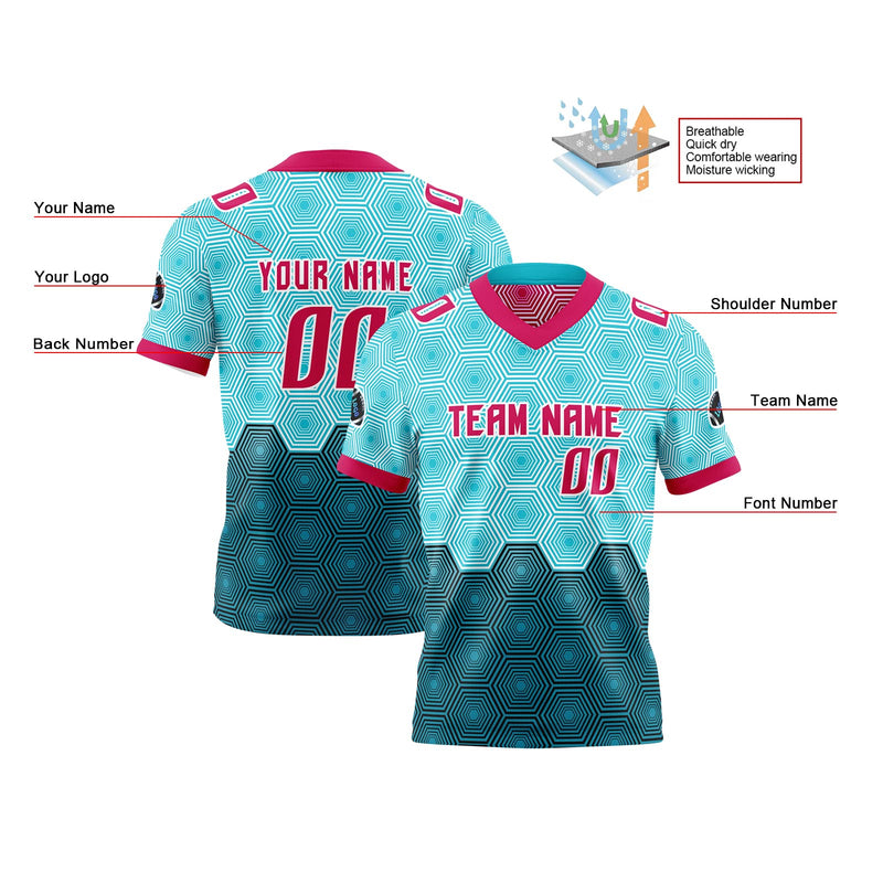 Custom Rose Red Blue Reversible Football Jersey Personalized Gradient Football Shirts for Men Printed Team Name Number Logo