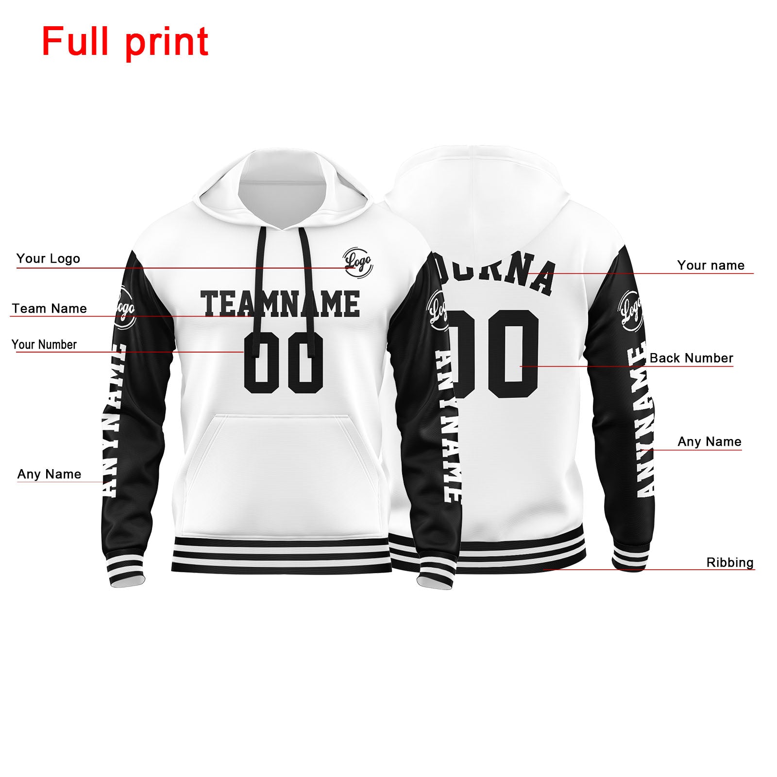 Custom White Black  Sweatshirt Hoodie For Men Women Girl Boy Print Your Logo Name Number enthsush