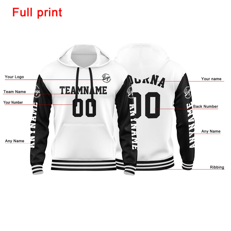 Custom White Black  Sweatshirt Hoodie For Men Women Girl Boy Print Your Logo Name Number