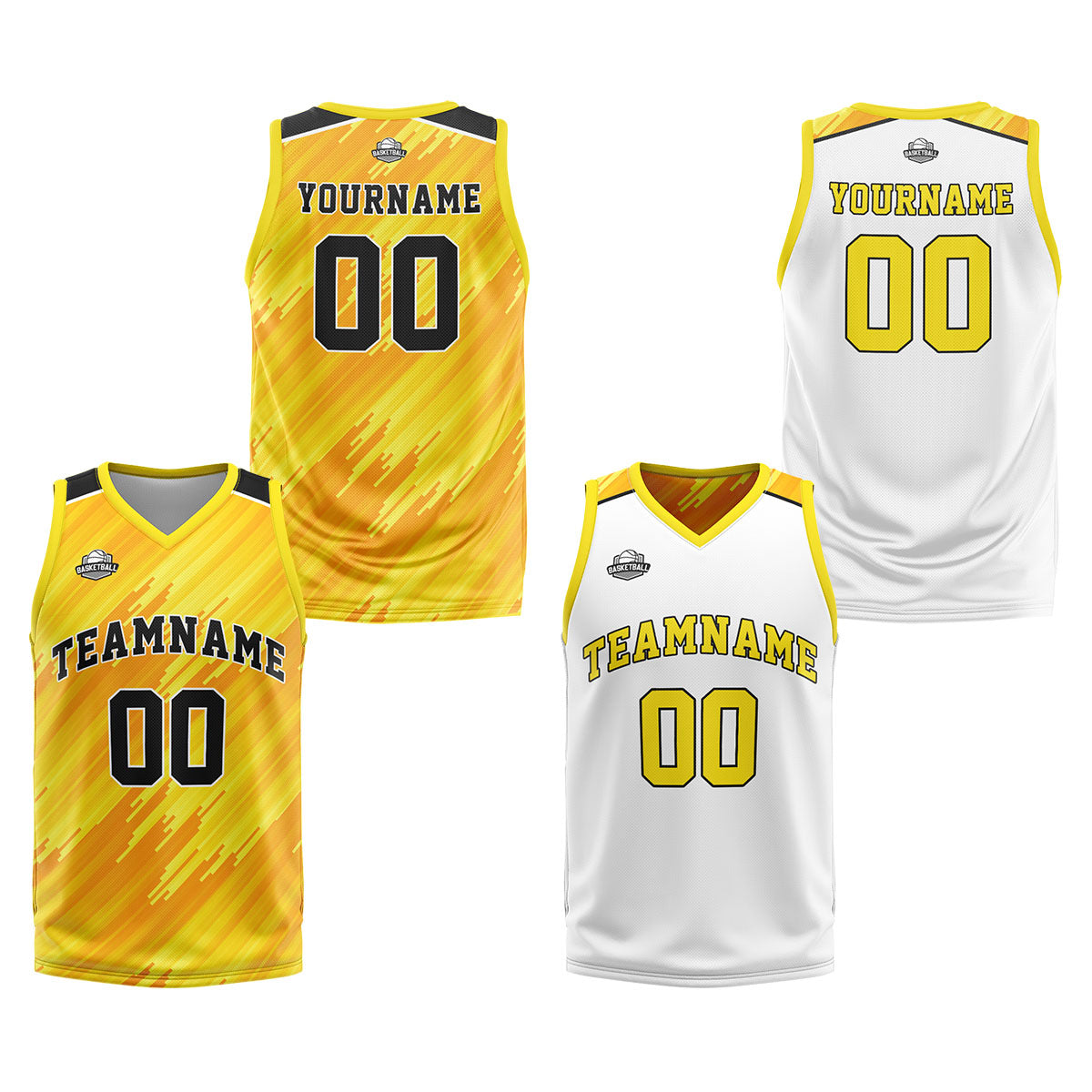 Custom Yellow Reversible Basketball Suit for Adults and Kids Personalized Jersey enthsush