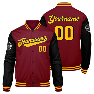 Custom Varsity Jacket Letterman jacket for Men, Women and Youth Crimson Black Yellow enthsush