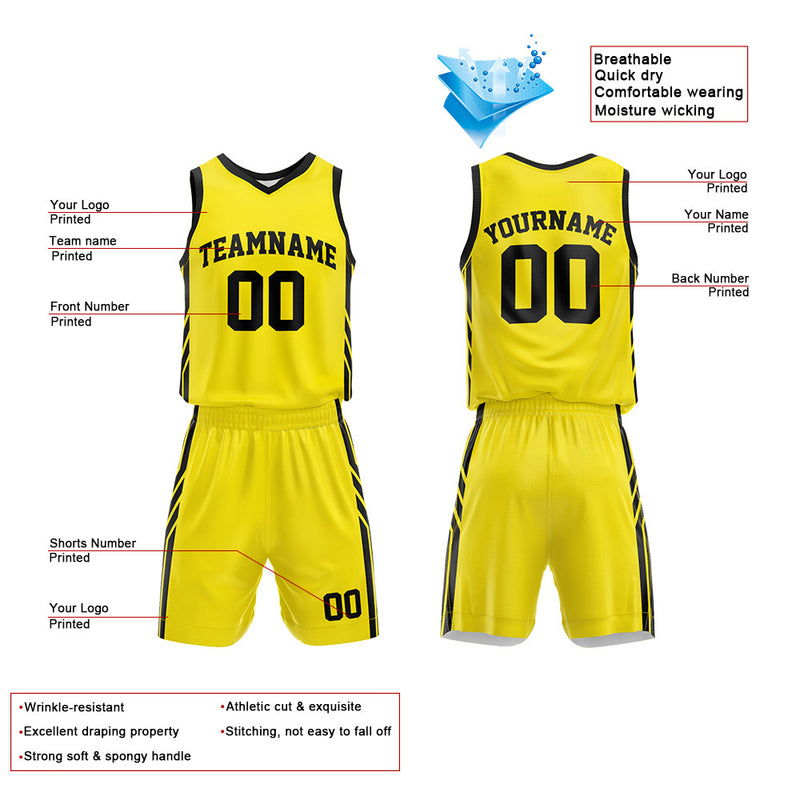 Custom Basketball Jersey Uniform Suit Printed Your Logo Name Number Yellow-Black enthsush