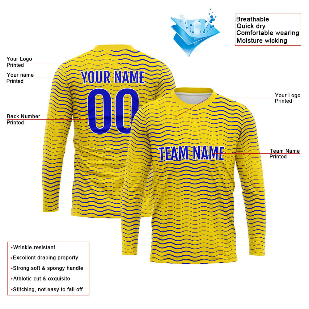 Custom Basketball Soccer Football Shooting Long T-Shirt for Adults and Kids Wave-Yellow enthsush