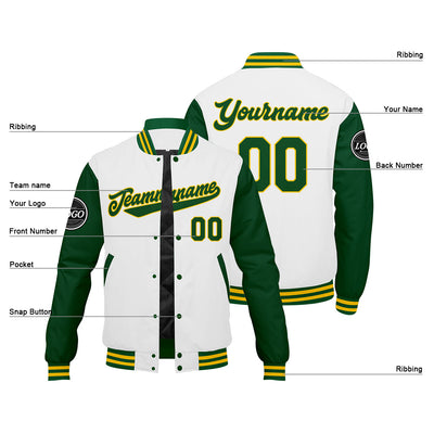 Custom Varsity Jacket Letterman jacket for Men, Women and Youth Green Yellow White enthsush