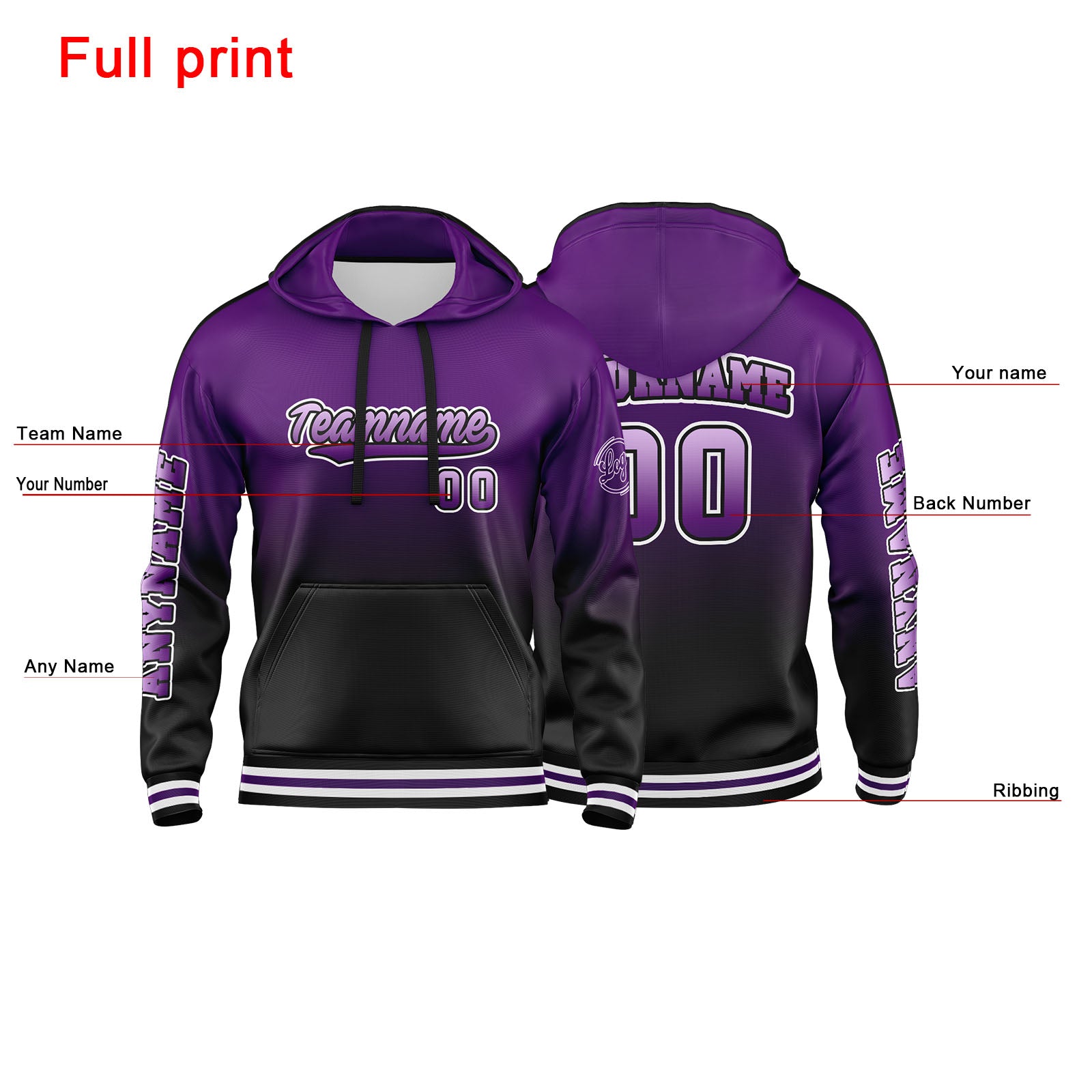 Custom Purple Black Sweatshirt Hoodie For Men Women Girl Boy Print Your Logo Name Number enthsush