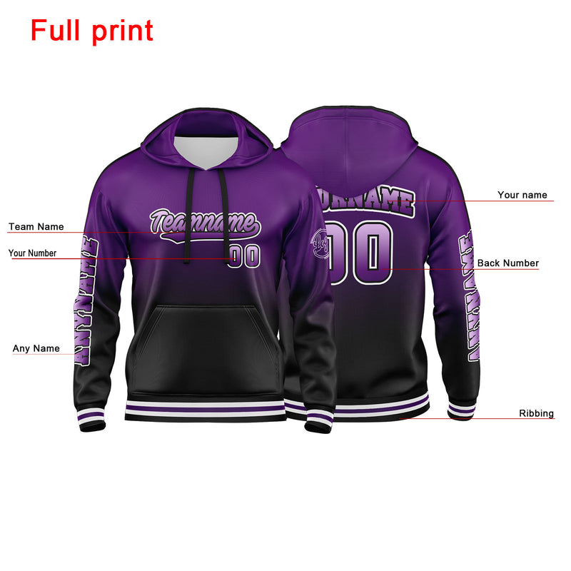 Custom Purple Black Sweatshirt Hoodie For Men Women Girl Boy Print Your Logo Name Number