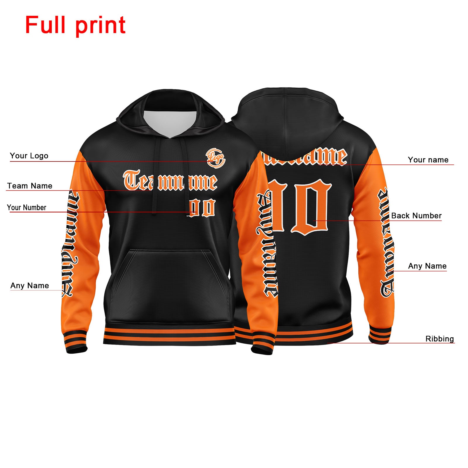 Custom Orange Black  Sweatshirt Hoodie For Men Women Girl Boy Print Your Logo Name Number enthsush