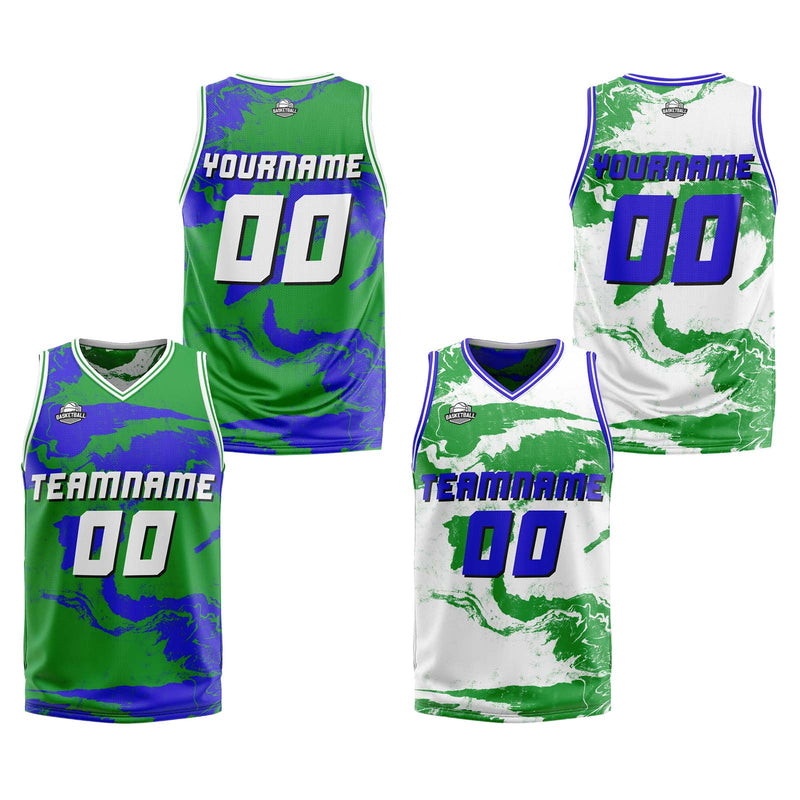 Custom Green Blue Reversible Basketball Suit for Adults and Kids Personalized Jersey