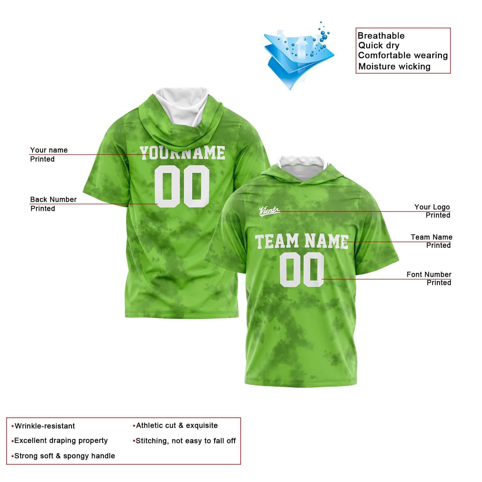 Custom Green Sleeve Hoodies for Men Women Shirts with Hoods Printed Name Logo enthsush