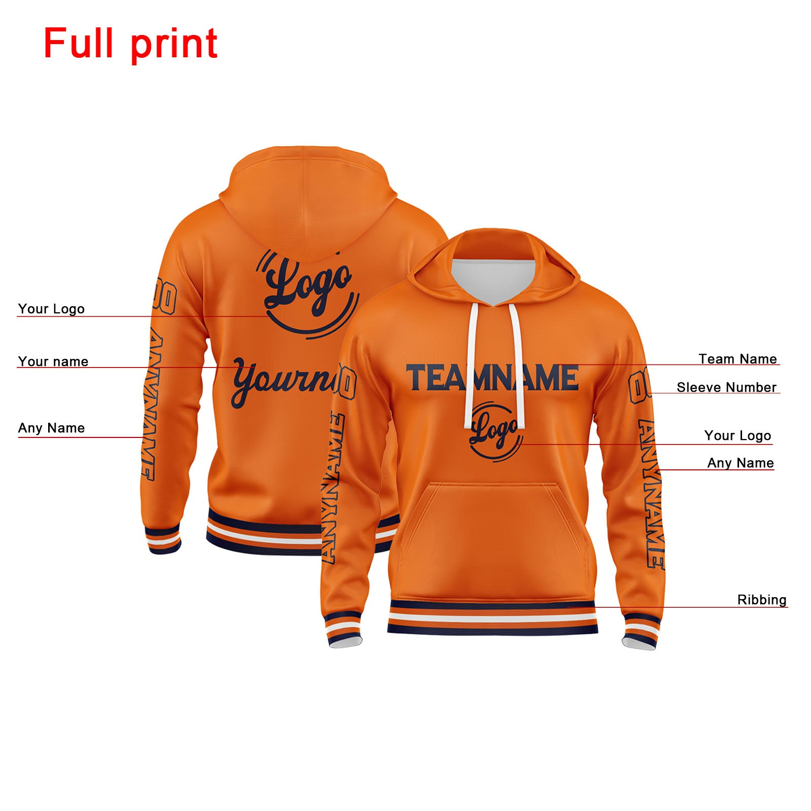 Custom Navy Orange Sweatshirt Hoodie For Men Women Girl Boy Print Your Logo Name Number enthsush