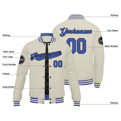 Custom Varsity Jacket Letterman jacket for Men, Women and Youth Cream Blue enthsush