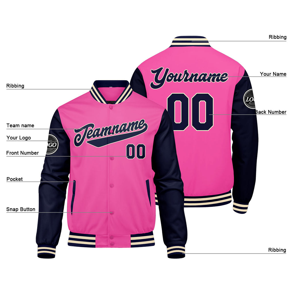 Custom Varsity Jacket Letterman jacket for Men, Women and Youth Pink Navy enthsush