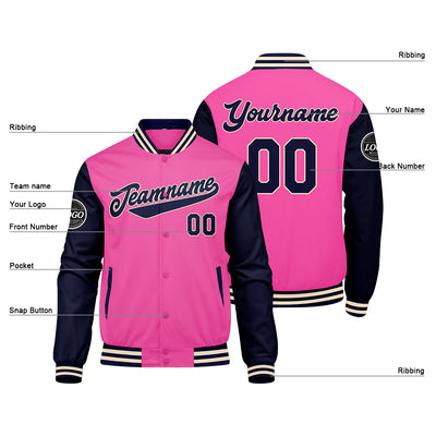 Custom Varsity Jacket Letterman jacket for Men, Women and Youth Pink Navy enthsush