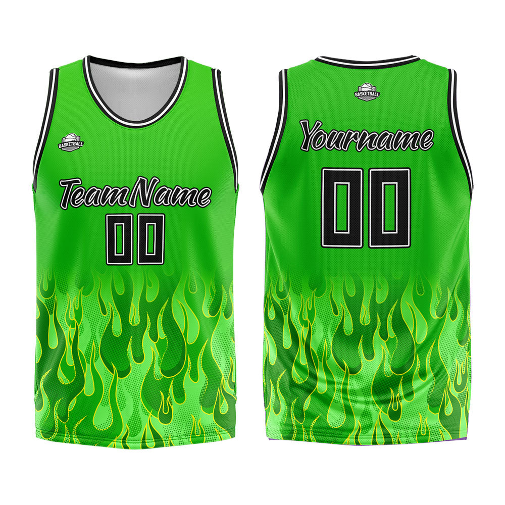 Custom Basketball Jersey Uniform Suit Printed Your Logo Name Number Flame&Green enthsush
