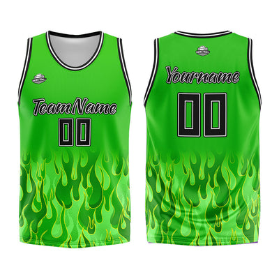 Custom Basketball Jersey Uniform Suit Printed Your Logo Name Number Flame&Green enthsush