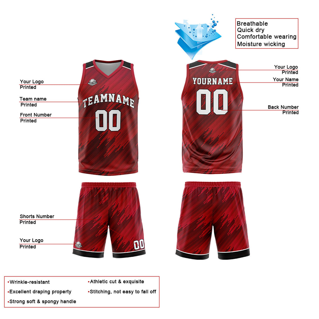 Custom Red Reversible Basketball Suit for Adults and Kids Personalized Jersey enthsush
