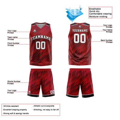 Custom Red Reversible Basketball Suit for Adults and Kids Personalized Jersey enthsush