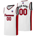 Custom basketball jersey shorts for men and women. Embroidered and printed name, number and logo White&Red&Black enthsush