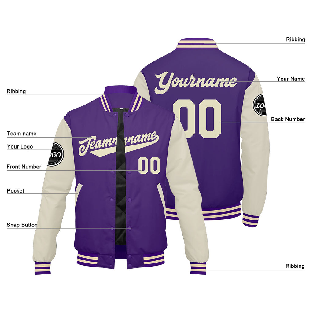 Custom Varsity Jacket Letterman jacket for Men, Women and Youth Purple Cream enthsush