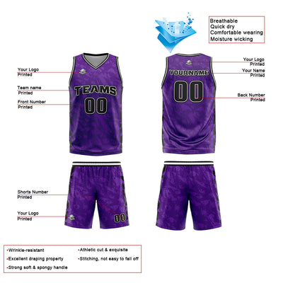 Custom Purple Reversible Basketball Suit for Adults and Kids Personalized Jersey enthsush