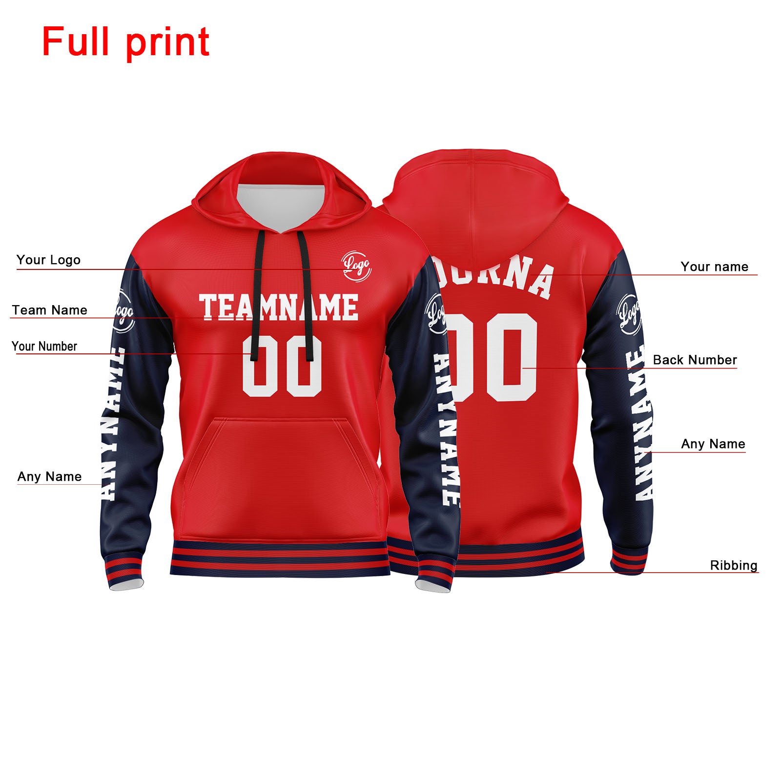 Custom Navy Red Sweatshirt Hoodie For Men Women Girl Boy Print Your Logo Name Number enthsush