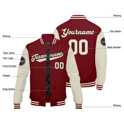 Custom Varsity Jacket Letterman jacket for Men, Women and Youth Crimson Cream enthsush