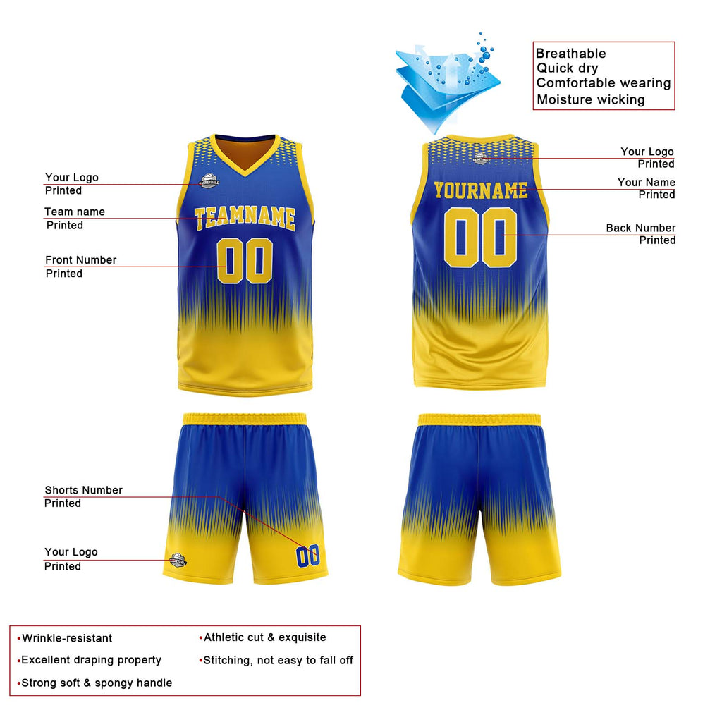 Custom Royal Yellow Reversible Basketball Suit for Adults and Kids Personalized Jersey enthsush