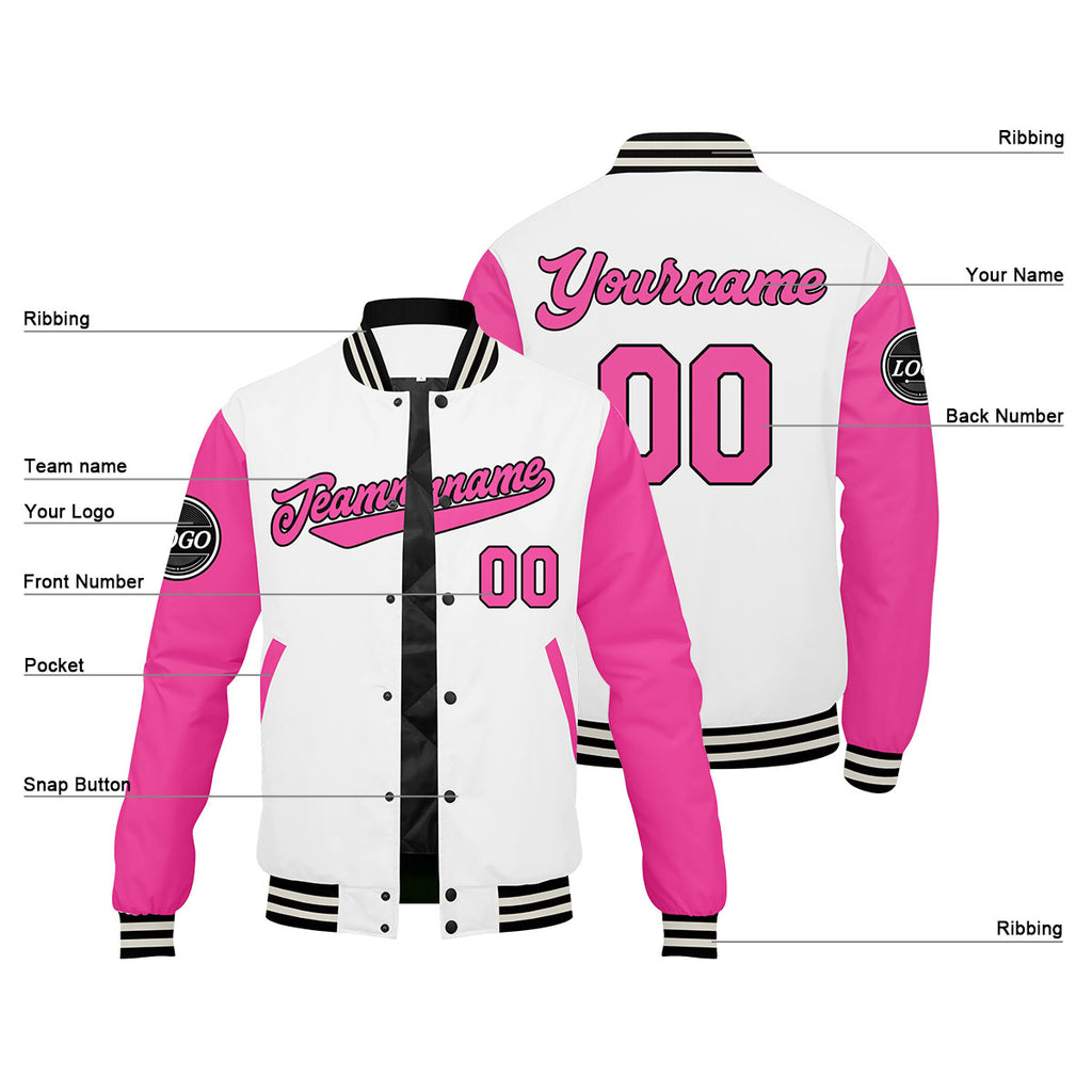Custom Varsity Jacket Letterman jacket for Men, Women and Youth Pink enthsush