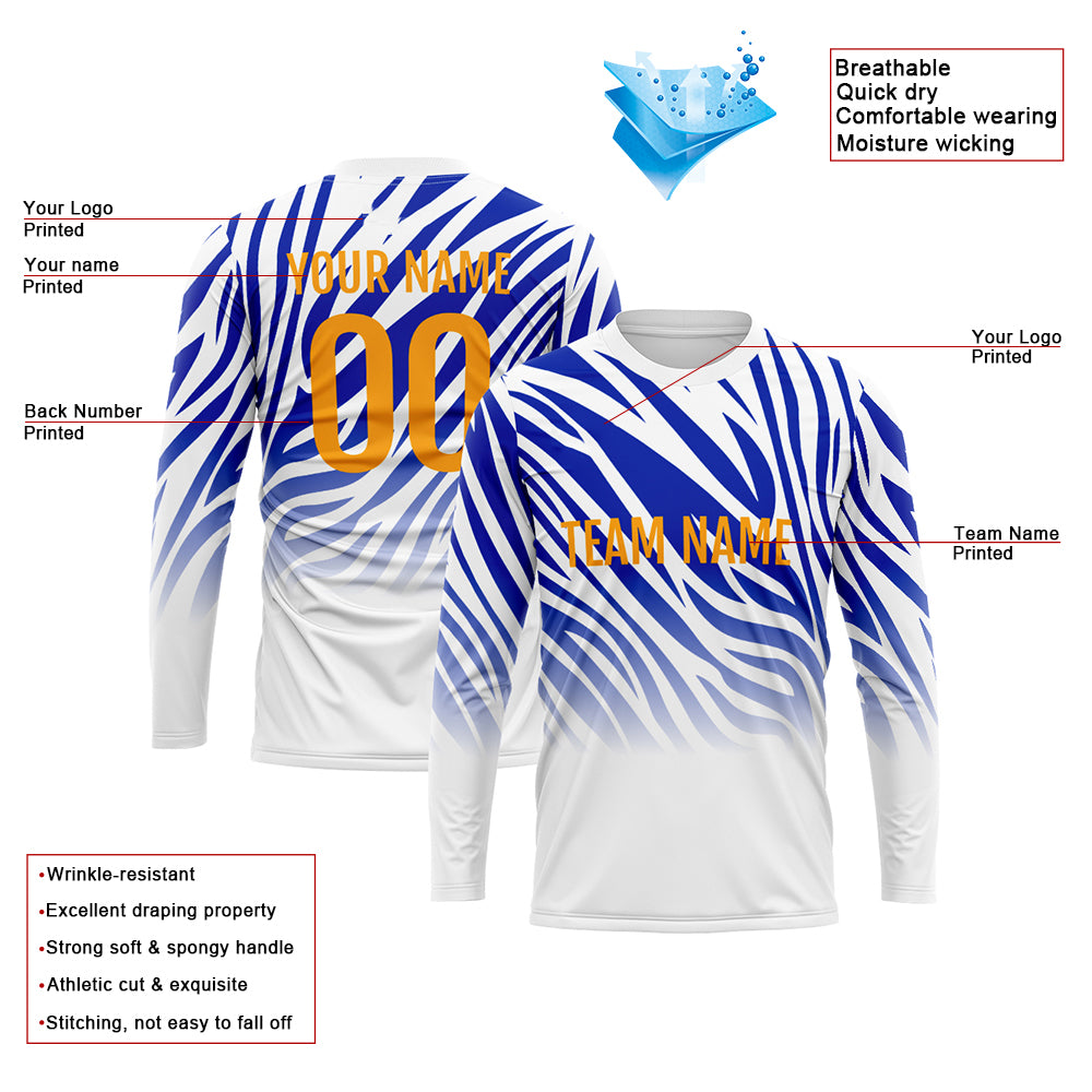 Custom Basketball Soccer Football Shooting Long T-Shirt for Adults and Kids White-Royal enthsush