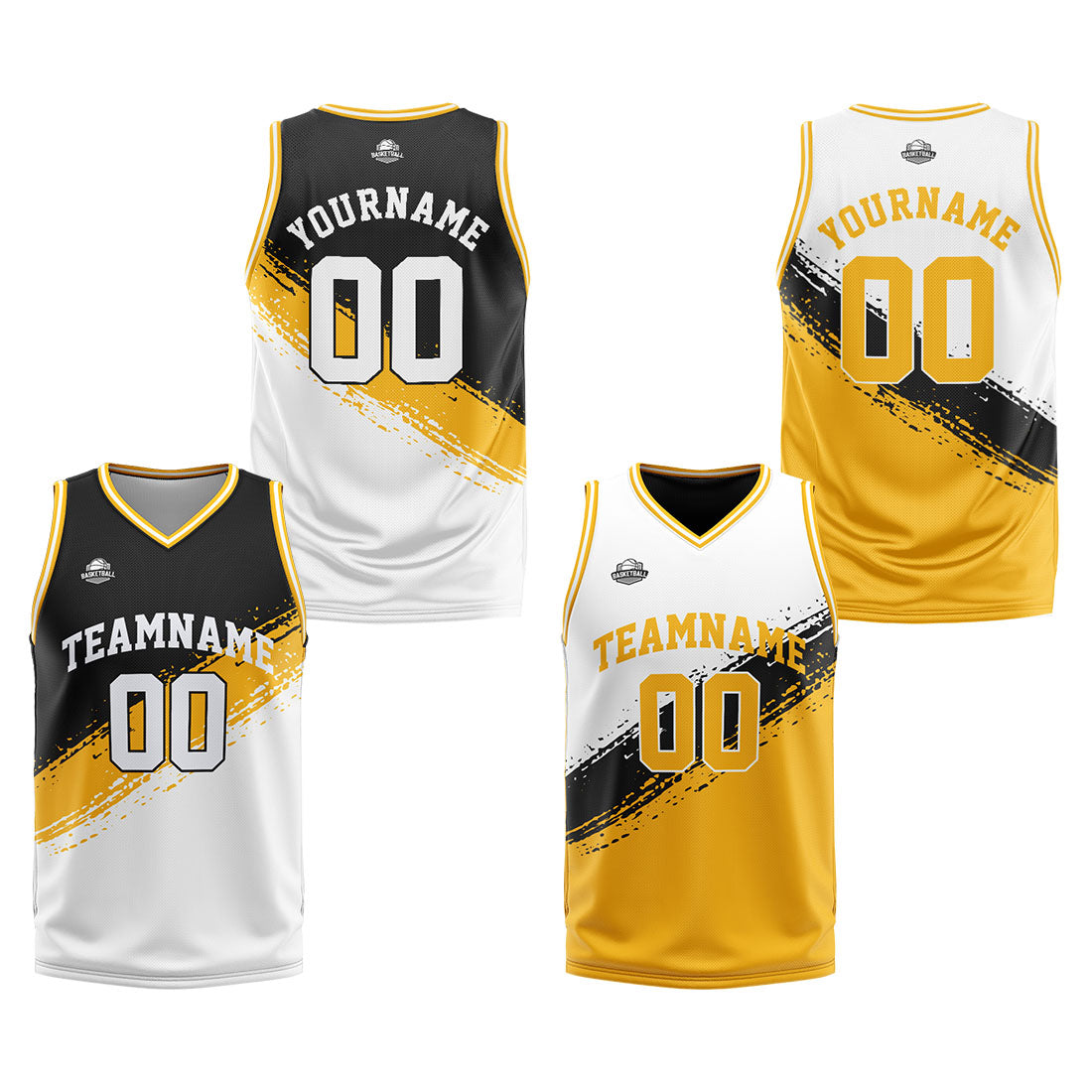 Custom Reversible Basketball Suit for Adults and Kids Personalized Jersey Black-Yellow-White enthsush