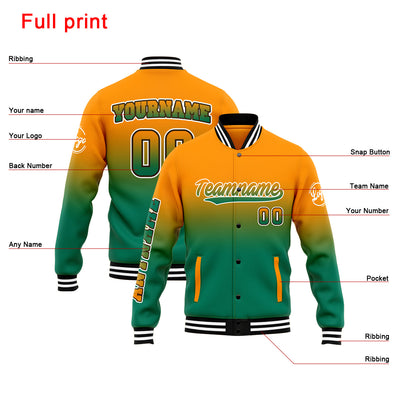 Custom Gradient Varsity Jacket Letterman jacket for Men, Women and Youth Orang&Green enthsush